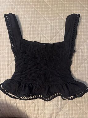 Princess Polly Black Smocked Ruffle Eyelet Tank
